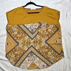 Rewind Mustard Floral Patchwork Blouse